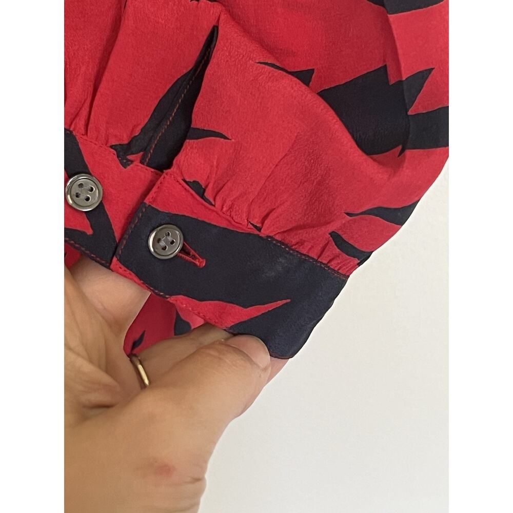 VTG Christian Dior Sportswear Size 10 Printed Silk Cropped Blouse Tropical Red - Picture 7 of 9
